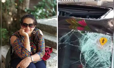 ಕಾರಿನ ಮೇಲೆ ಬಿತ್ತು ಬೆಟ್ಟದಿಂದ ಉರುಳಿಬಂದ ಬಂಡೆ