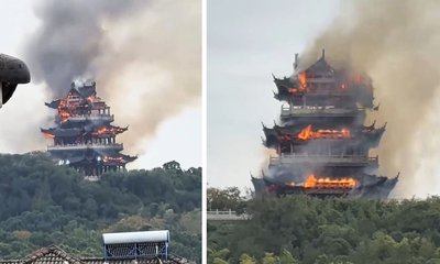 ಚೀನಿ ದೇವಾಲಯ ಬೆಂಕಿ ಹಚ್ಚಿದ ಪ್ರವಾಸಿಗರು