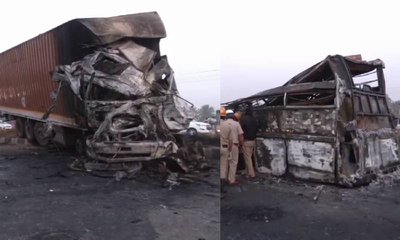 ಬಸ್ಸಿನ ಡೀಸೆಲ್ ಟ್ಯಾಂಕ್‌ಗೇ ಲಾರಿ ಡಿಕ್ಕಿ, ಬಸ್‌ ಯಾನಿಗಳ ಪಟ್ಟಿ ಇಲ್ಲಿದೆ