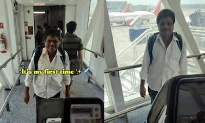 ಮೊದಲ ಬಾರಿಗೆ ವಿಮಾನ ಪ್ರಯಾಣ: ವ್ಯಕ್ತಿಯ ಮೊಗದಲ್ಲಿ ನಗು ತರಿಸಿದ ಯುವಕ