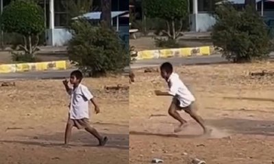 ಓಟದ ನಡುವೆ ರಾಷ್ಟ್ರಗೀತೆಗೆ ಗೌರವ ಸಲ್ಲಿಸಿದ ಬಾಲಕ