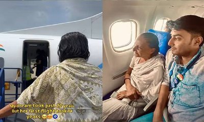 ಅಜ್ಜಿಯ ವಿಮಾನ ಪ್ರಯಾಣದ ಆಸೆ ಈಡೇರಿಸಿದ ಮೊಮ್ಮಗ: ವಿಡಿಯೊ ವೈರಲ್