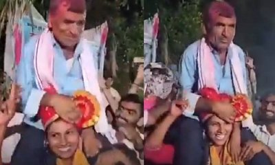 ಪೊಲೀಸ್ ಕೆಲಸ ಸಿಕ್ಕ ಸಂಭ್ರಮಕ್ಕೆ ತಂದೆಯನ್ನೇ  ಹೆಗಲ ಮೇಲೆ ಹೊತ್ತ ಮಗಳು