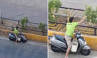 ರಸ್ತೆ ಬದಿ ಗಿಡಕ್ಕೆ ನೀರುಣಿಸುವ ವ್ಯಕ್ತಿ: ನಿಸ್ವಾರ್ಥ ಕಾರ್ಯಕ್ಕೆ ಮೆಚ್ಚುಗೆ