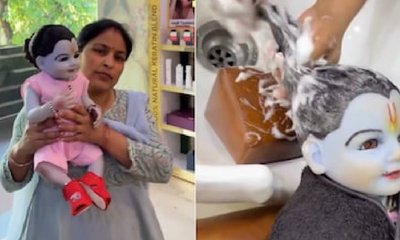 ಕೃಷ್ಣ ವಿಗ್ರಹಕ್ಕೆ ಹೇರ್ ವಾಶ್ ಮಾಡಲು ಸಲೂನ್‌ಗೆ ಬಂದ ಮಹಿಳೆ