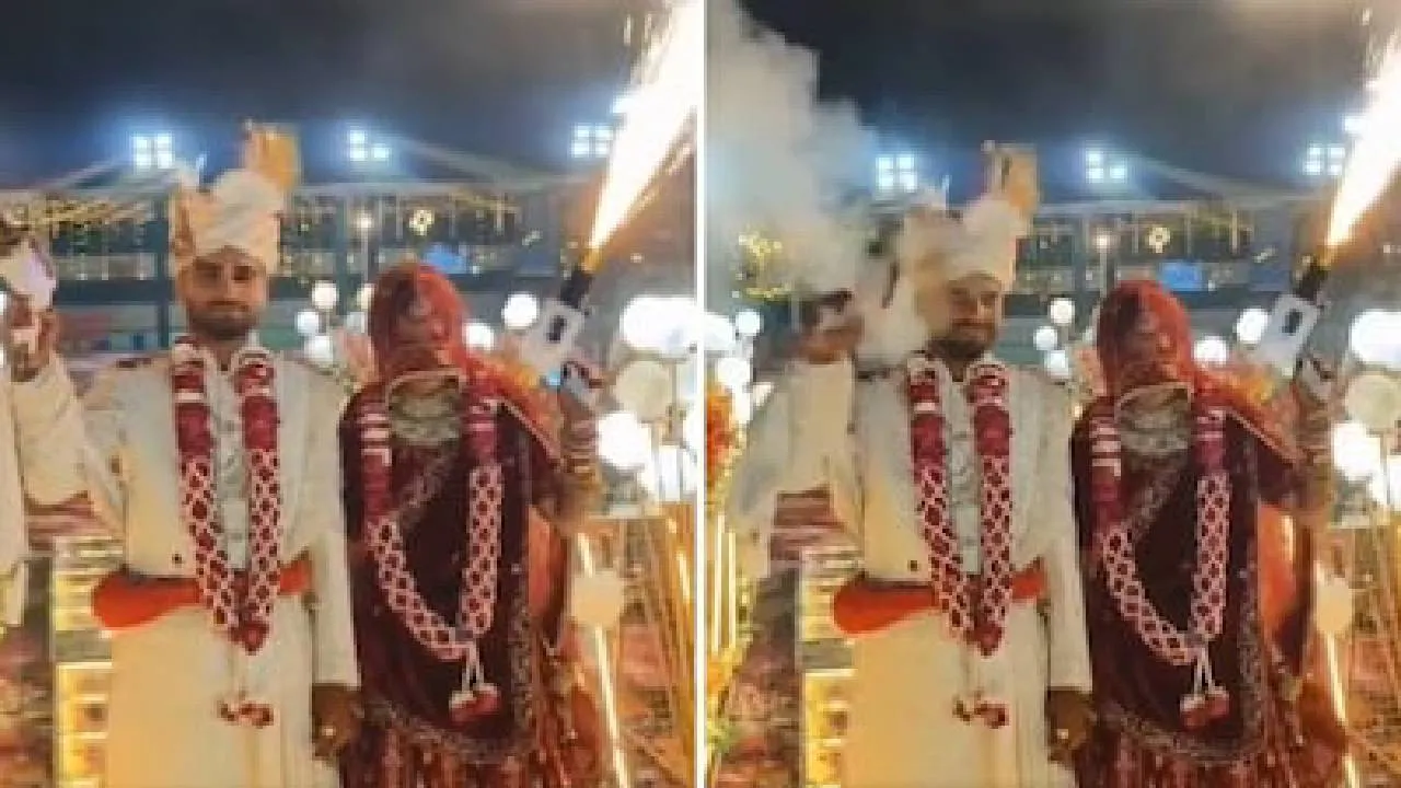 ಮದುವೆಯಲ್ಲಿ ಸ್ಟಂಟ್‌ ಮಾಡಲು ಹೋಗಿ ವರನ ಕೈಯಲ್ಲೇ ಸಿಡಿದ ಫೈರ್ ಗನ್ ; ಅಪಾಯಕಾರಿ ವಿಡಿಯೋ ವೈರಲ್‌