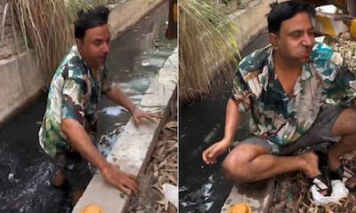 ಛೇ ಇದೆಂಥಾ ಅಸಹ್ಯ? ಚರಂಡಿ ನೀರಲ್ಲಿ ಆಹಾರ ಅದ್ದಿ ತಿಂದ ಯುವಕ