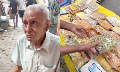 ಮುಂಬೈ ಬೀದಿಯಲ್ಲಿ ತಿಂಡಿ ಪ್ಯಾಕೇಟ್ ಮಾರಿ ಬದುಕು ಸಾಗಿಸುವ  82ರ ವೃದ್ಧ!