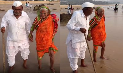 ಮೊದಲ ಬಾರಿ ಬೀಚ್‍ಗೆ ಕಾಲಿಟ್ಟ ವೃದ್ಧ ದಂಪತಿಯ ಖುಷಿ ನೋಡಿ