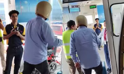 ಏರ್ ಇಂಡಿಯಾ ವಿಮಾನದಲ್ಲಿ ಹೆಲ್ಮೆಟ್ ಧರಿಸಿದ ವ್ಯಕ್ತಿ