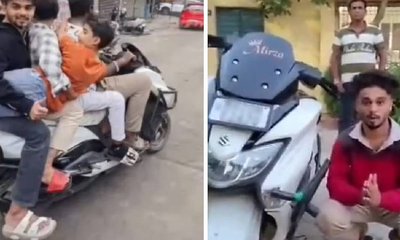 ಸ್ಕೂಟರ್‌ನಲ್ಲಿ ಸ್ಟಂಟ್ ಪ್ರದರ್ಶಿಸಿದ ಯುವಕರು: ಮುಂದೇನಾಯ್ತು ನೋಡಿ