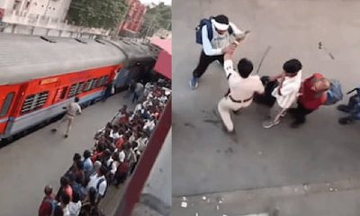 ರೈಲು ನಿಲ್ದಾಣದಲ್ಲಿ ರೂಲ್ಸ್ ಬ್ರೇಕ್: ಲಾಠಿ ರುಚಿ ತೋರಿಸಿದ ಪೊಲೀಸ್