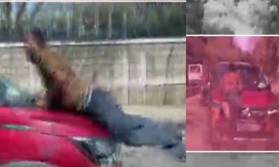 ರೋಡ್‌ ರೇಜ್‌, ಬಾನೆಟ್‌ ಮೇಲೆ ಗೂಡ್ಸ್‌ ಚಾಲಕನ ಎಳೆದೊಯ್ದ ಕಾರು ಚಾಲಕ!