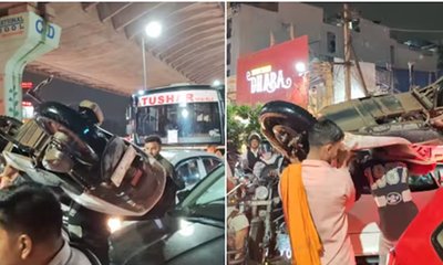 ಹೆಗಲ ಮೇಲೆ ಹೊತ್ತು ಸ್ಕೂಟರ್ ಸಾಗಿಸಿದ ಸವಾರರು