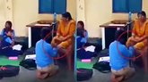 ಶಿಕ್ಷಕಿ ಪಾದವನ್ನು ಮಸಾಜ್ ಮಾಡಿದ ವಿದ್ಯಾರ್ಥಿ