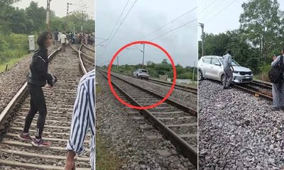 ರೈಲ್ವೆ ಹಳಿಯ ಮೇಲೆ ಕಾರು ಓಡಿಸಿದ ಮಹಿಳೆ; ಕಾರಣವೇನು?