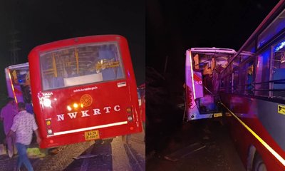 ಓವರ್‌ಟೇಕ್‌ ವೇಳೆ ಕೆಎಸ್‌ಆರ್‌ಟಿಸಿ- ಖಾಸಗಿ ಬಸ್‌ ಡಿಕ್ಕಿ, ಇಬ್ಬರು ಸಾವು