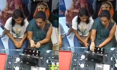 ಆಭರಣ ಅಂಗಡಿಯಲ್ಲಿ ಖತರ್ನಾಕ್ ಕಳ್ಳಿಯರ ಕೈಚಳಕ