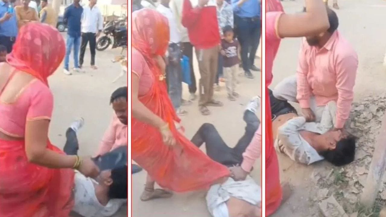 ಪೊಲೀಸ್ ಸ್ಟೇಷನ್ ಎದುರೇ ಯುವಕನಿಗೆ ಚಪ್ಪಲಿಯಿಂದ ಹೊಡೆದ ಮಹಿಳೆ