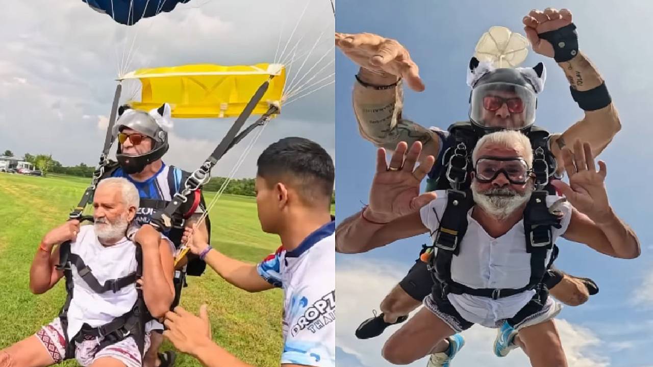 15,000 ಅಡಿಯಿಂದ ಸ್ಕೈ ಡೈವ್ ಮಾಡಿದ 80 ವರ್ಷದ ಅಜ್ಜ!