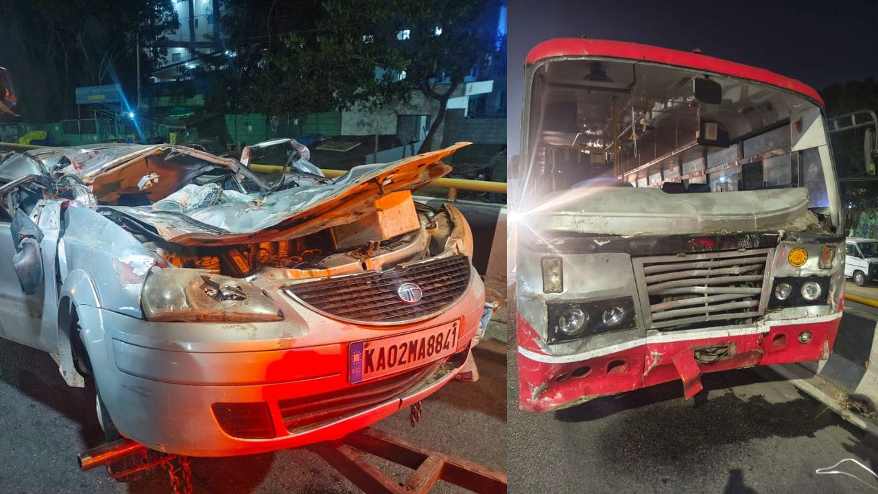 ನೆಲಮಂಗಲ ಬಳಿ ಭೀಕರ ಅಪಘಾತ;  KSRTC ಬಸ್​​ಗೆ ಗುದ್ದಿದ ಕಾರು,  ಐವರು ಸ್ಥಳದಲ್ಲಿಯೇ ಸಾವು