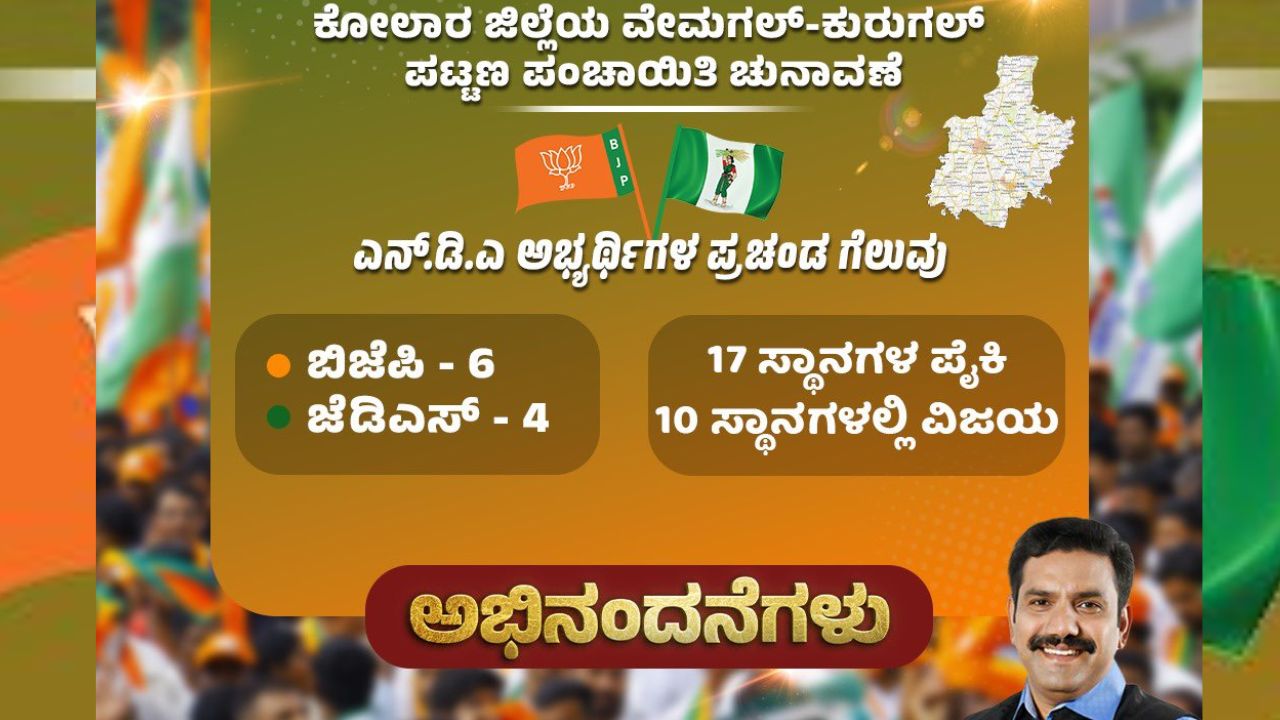 ವೇಮಗಲ್-ಕುರುಗಲ್ ಪಪಂ ಚುನಾವಣೆಯಲ್ಲಿ NDA ಅಭ್ಯರ್ಥಿಗಳ ಗೆಲುವು