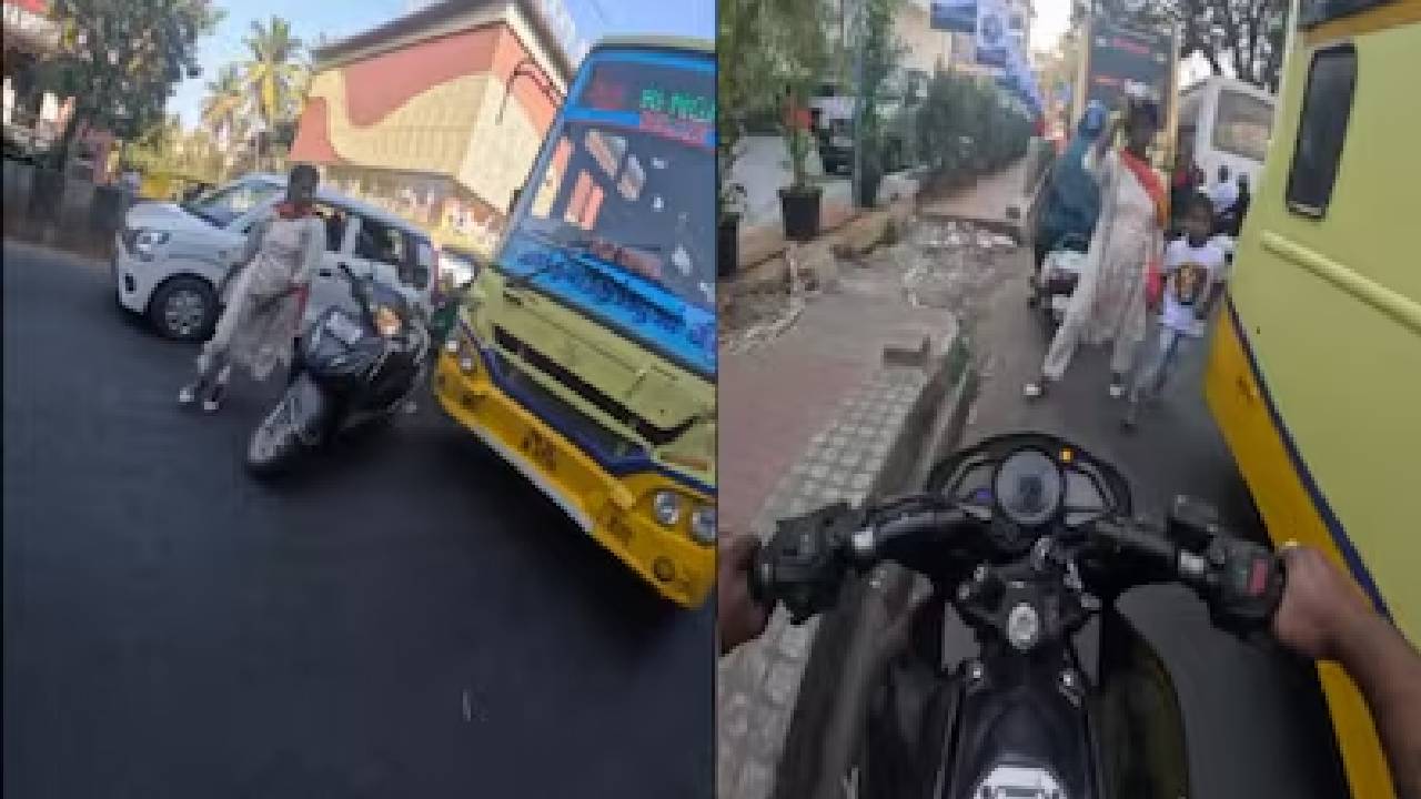 ಬಸ್ ಅಡ್ಡಗಟ್ಟಿ ಚಾಲಕನನ್ನು ತರಾಟೆಗೆ ತೆಗೆದುಕೊಂಡ ಮಹಿಳೆ