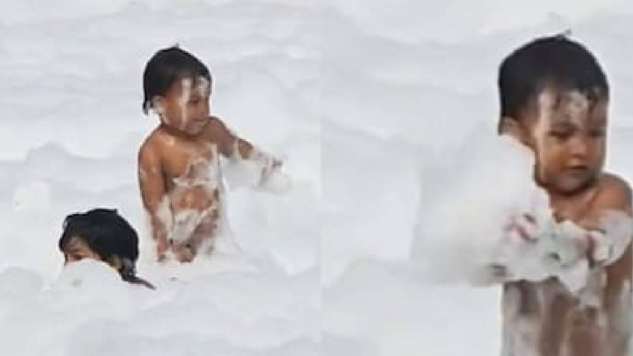 ಮಕ್ಕಳಿಗೆ ವಿಷಕಾರಿ ಯಮುನಾ ನದಿಯಲ್ಲಿ ಸ್ನಾನ ಮಾಡಿಸಿದ ಮಹಿಳೆ