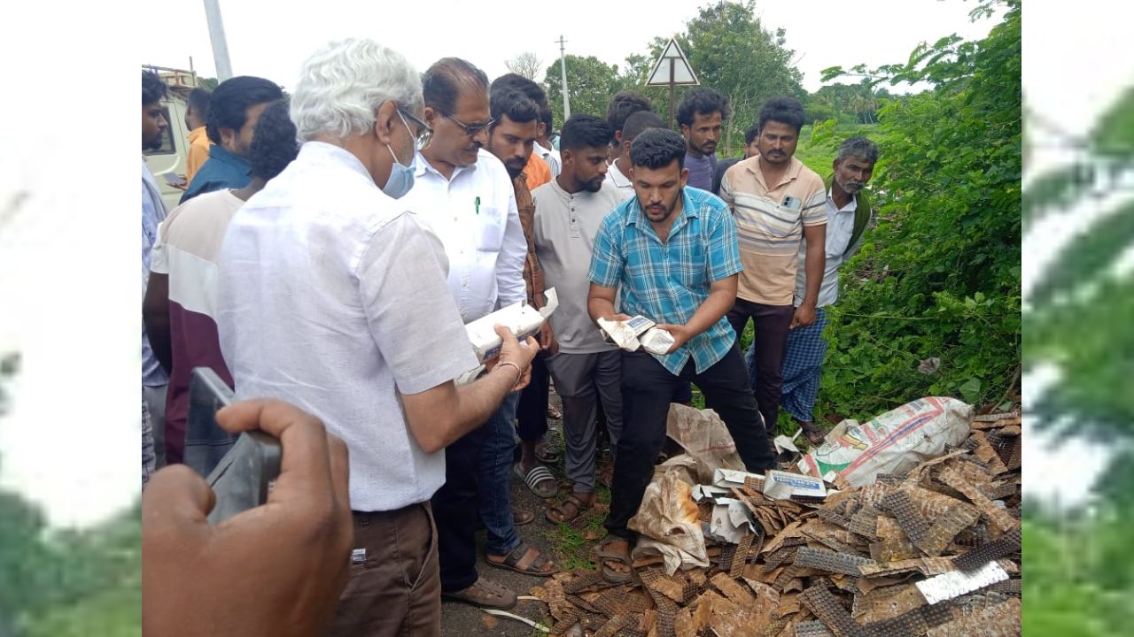 ಹಾವೇರಿಯಲ್ಲಿ ರೋಡಿಗೆ ಬಿದ್ದ ರಾಶಿ ರಾಶಿ ಮಾತ್ರೆಗಳು!