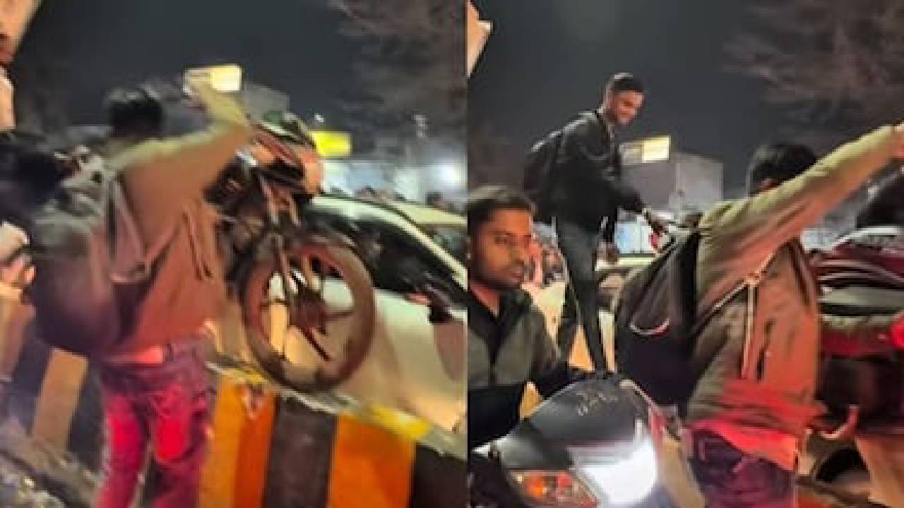 ಡಿವೈಡರ್ ಮೇಲೆಯೇ ಬೈಕ್ ಹತ್ತಿಸಿದ ಬೈಕ್ ಸವಾರ: ವಿಡಿಯೊ ವೈರಲ್!