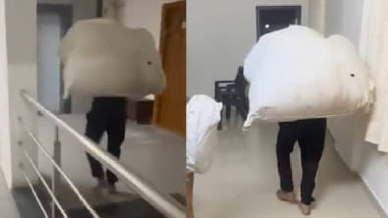 ಭಾರೀ ತೂಕದ ಪಾರ್ಸೆಲ್ ಅನ್ನು ಬೆನ್ನಿನ ಮೇಲೆ ಹೊತ್ತೊಯ್ದ ಡೆಲಿವರಿ ಮ್ಯಾನ್!