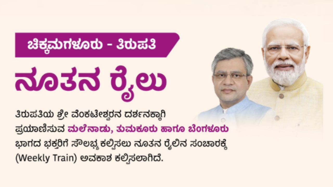ಚಿಕ್ಕಮಗಳೂರು-ತಿರುಪತಿ ನೂತನ ರೈಲು ಸಂಚಾರ ಆರಂಭ