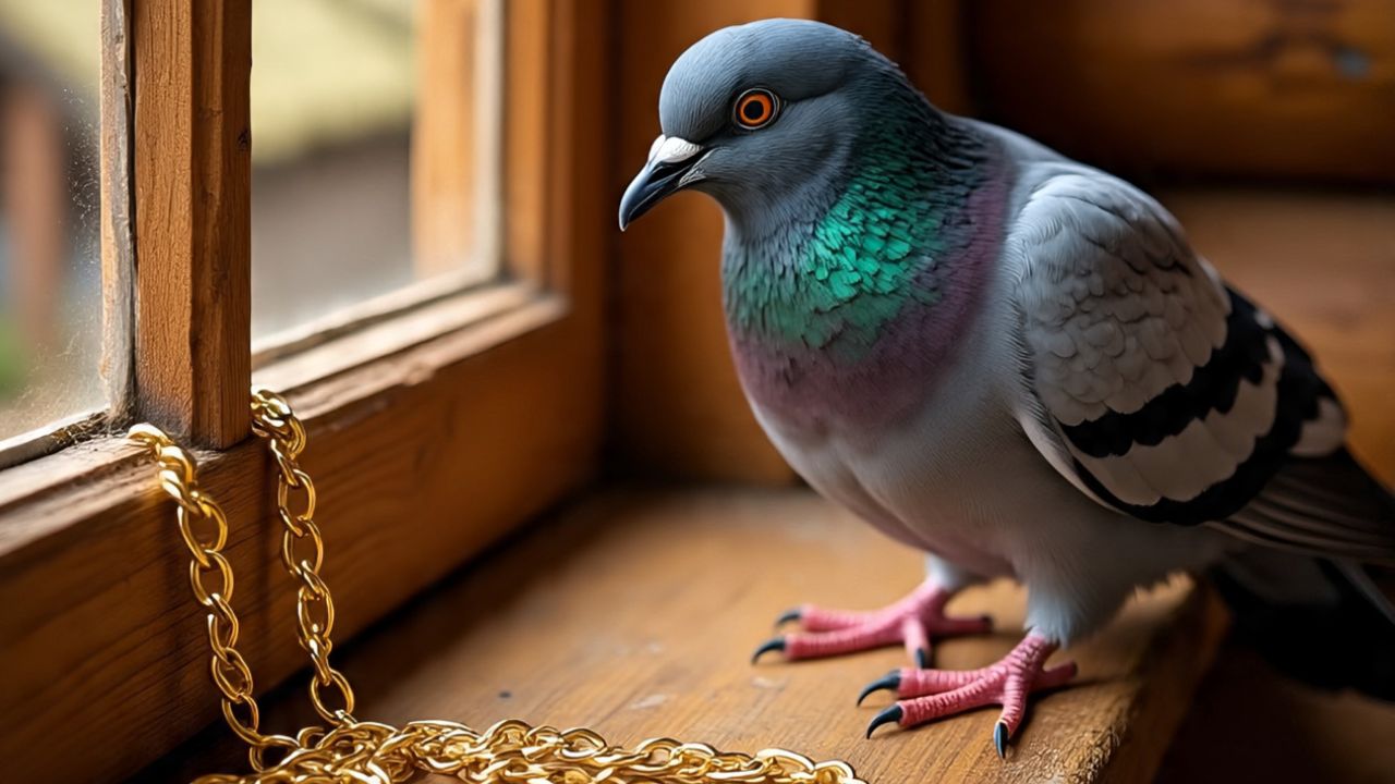 ಆಭರಣದ ಅಂಗಡಿಗೆ ನುಗ್ಗಿ ಚಿನ್ನದ ಸರ ಹೊತ್ತೊಯ್ದ ಪಾರಿವಾಳ