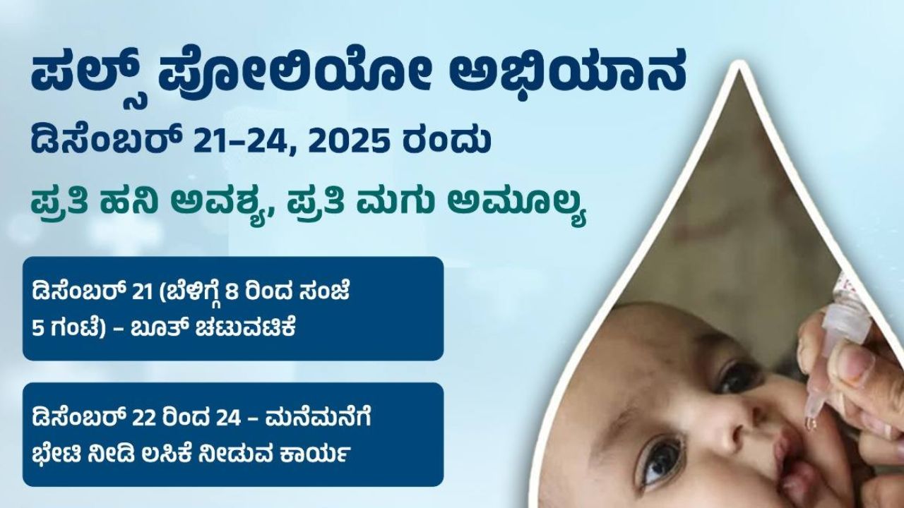 ಡಿಸೆಂಬರ್ 21ರಿಂದ 24ರವರೆಗೆ ರಾಜ್ಯದಲ್ಲಿ ಪಲ್ಸ್ ಪೋಲಿಯೋ ಅಭಿಯಾನ