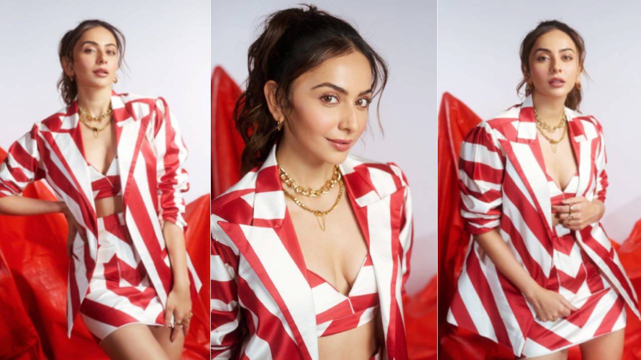 ಜೆಮೆಟ್ರಿಕ್‌ ಸ್ಟ್ರೈಪ್ಸ್ ಮಿನಿ ಸ್ಕರ್ಟ್‌ನಲ್ಲಿ ರಕುಲ್‌ ಪ್ರೀತ್‌ ಸಿಂಗ್‌