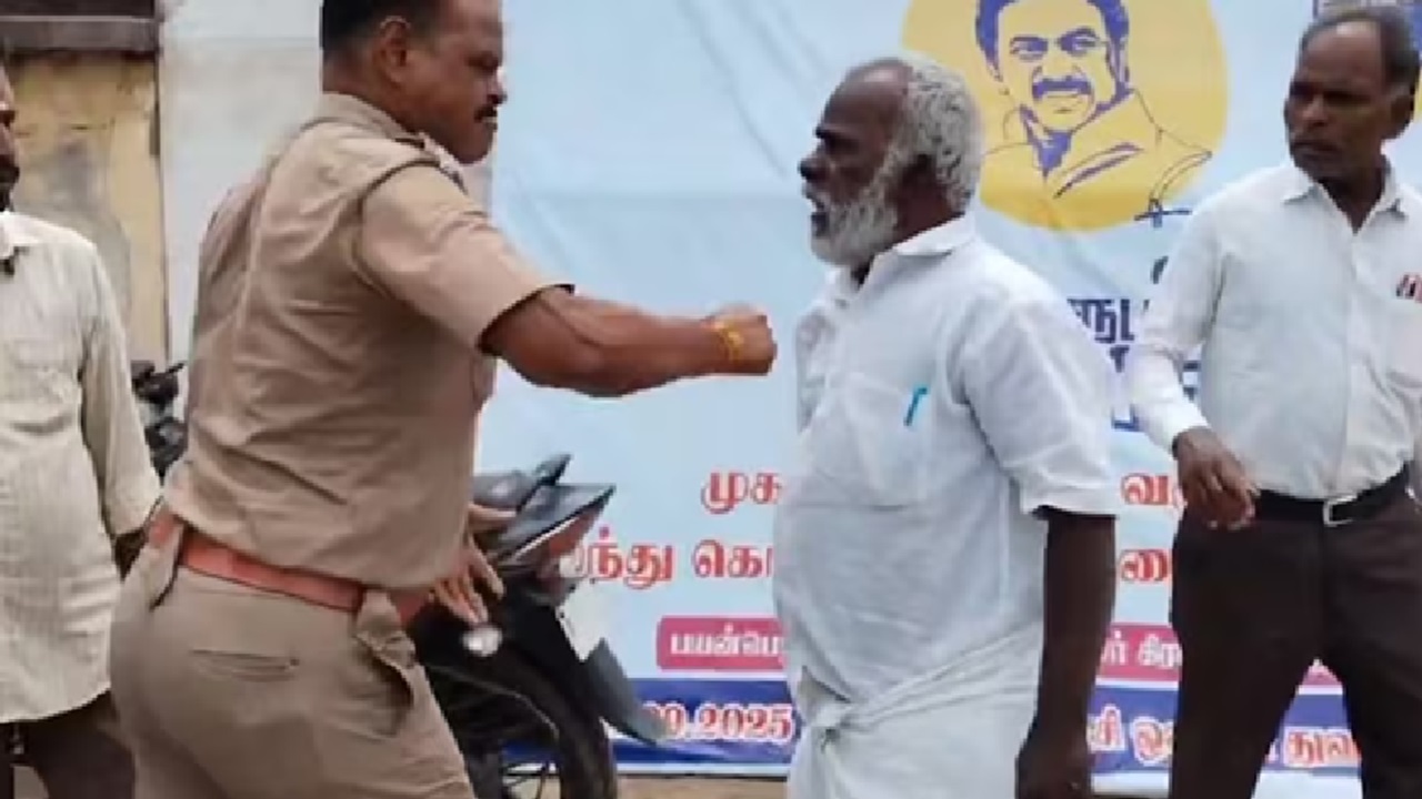 ವೃದ್ಧನ ಮೇಲೆ ಪೊಲೀಸ್ ಅಧಿಕಾರಿಯ ದರ್ಪ