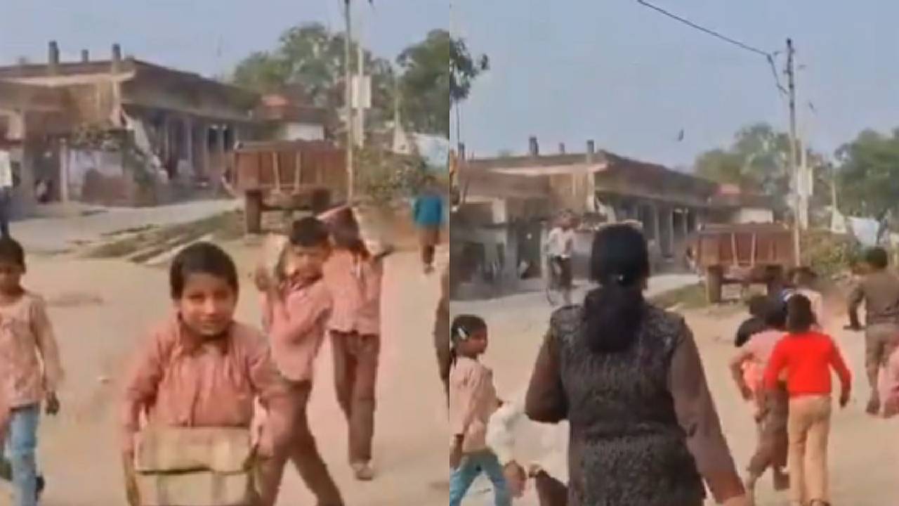 ಬಲವಂತದಿಂದ ಚಿಕ್ಕ ಮಕ್ಕಳಲ್ಲಿ ಇಟ್ಟಿಗೆ ಹೊರಿಸಿದ ಶಿಕ್ಷಕಿ