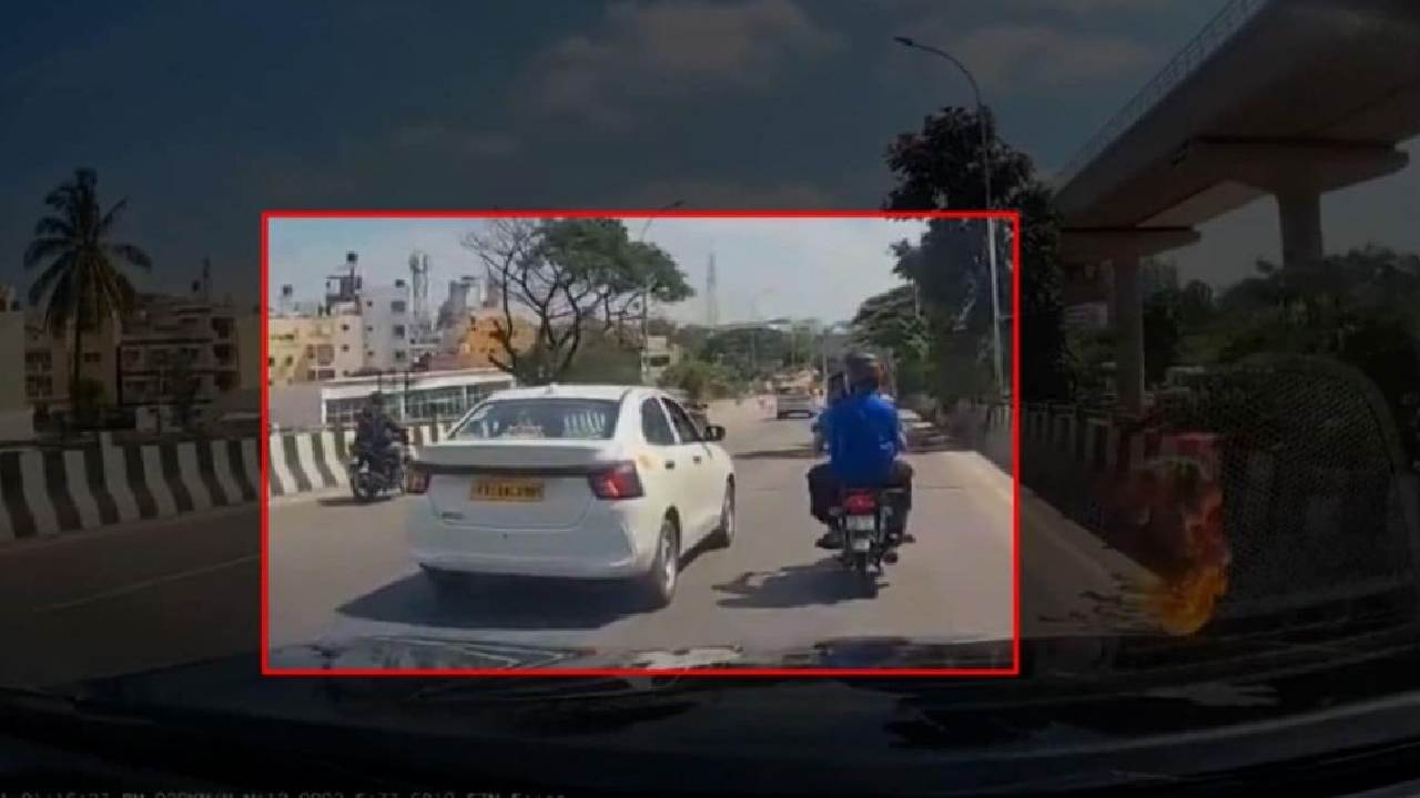 ಬೈಕ್ ಸವಾರನಿಗೆ ಉದ್ದೇಶಪೂರ್ವಕವಾಗಿ ಡಿಕ್ಕಿ ಹೊಡೆದ ಕ್ಯಾಬ್ ಚಾಲಕ!