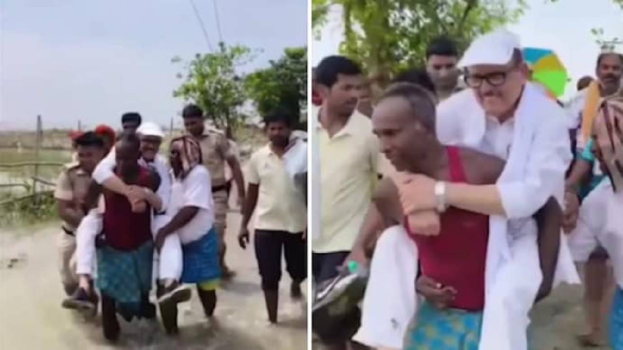 ಸಂಸದನಿಗೆ ನಡೆಲಾಗದೆ ಬೆನ್ನ ಮೇಲೆ ಹೊತ್ತೊಯ್ದ ಜನ; ವಿಡಿಯೋ ವೈರಲ್