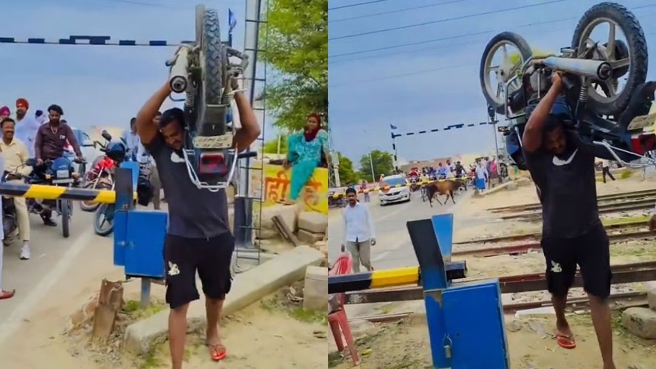 Viral Video: ರೈಲ್ವೇ ಕ್ರಾಸಿಂಗ್‍ನಲ್ಲಿ ಕಾಯೋದ್ಯಾರು ಎನ್ನುತ್ತಾ ಹೆಗಲ ಮೇಲೆ ಬೈಕ್ ಹೊತ್ತ ವ್ಯಕ್ತಿ; ಬಾಹುಬಲಿ ಎಂದು ಕರೆದ ನೆಟ್ಟಿಗರು, ಇಲ್ಲಿದೆ ವಿಡಿಯೊ