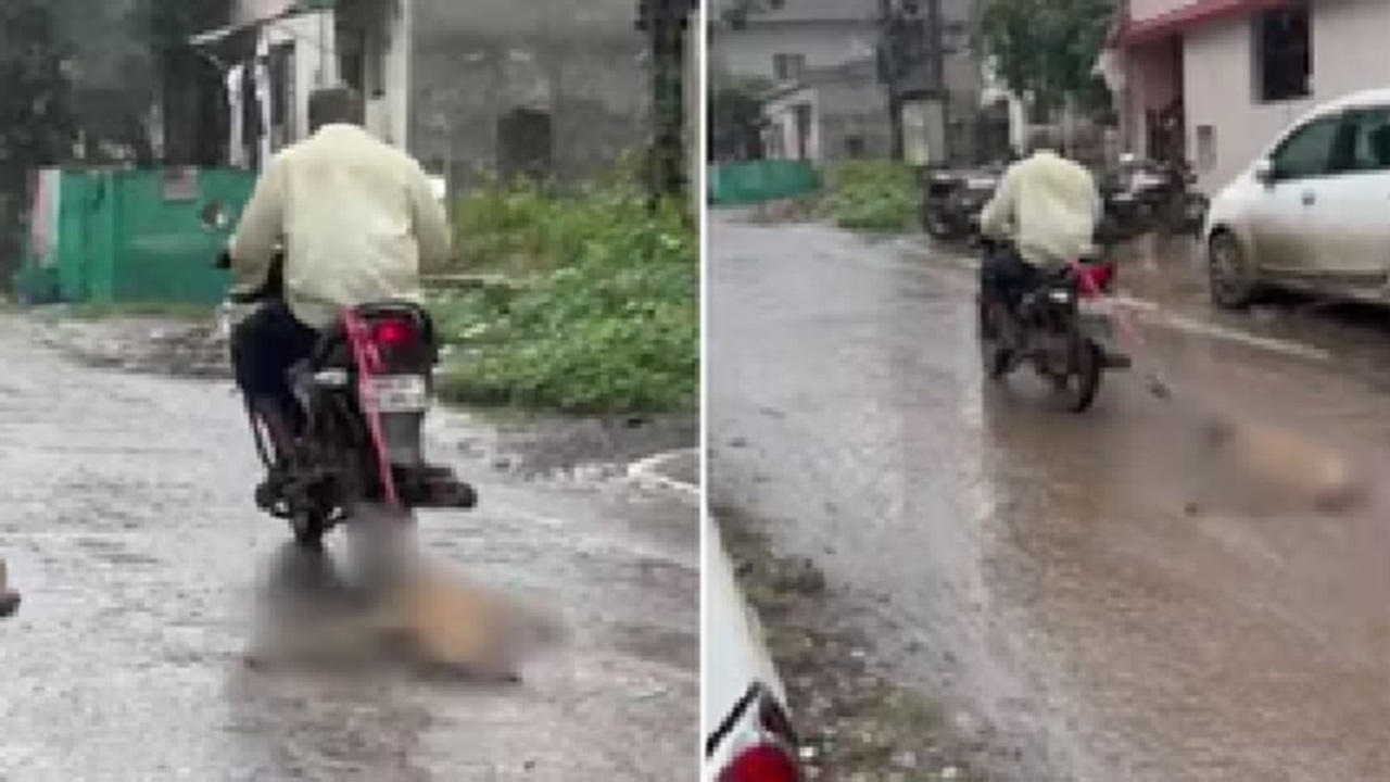 ಬೀದಿ ನಾಯಿಯನ್ನು ಬೈಕ್ಗೆ ಕಟ್ಟಿ ಎಳೆದೊಯ್ದ ಪಾಪಿ!