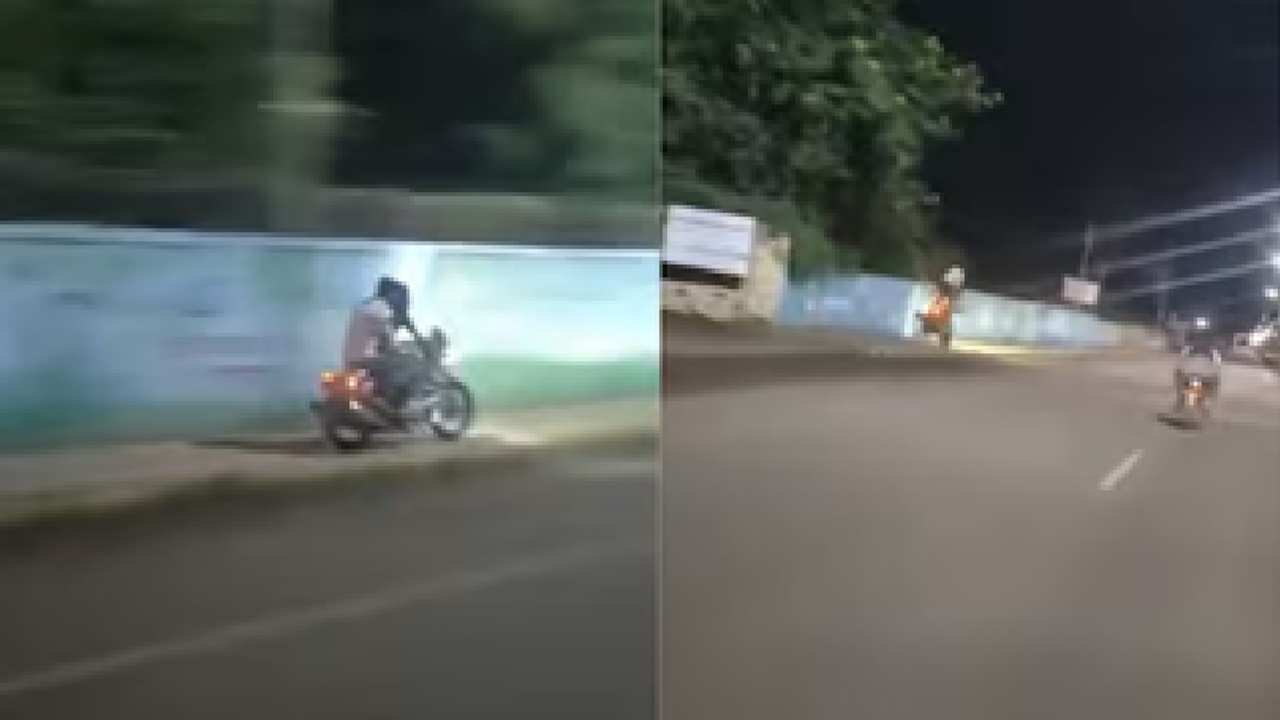 ಫುಟ್ಪಾತ್ನಲ್ಲಿ ಬೈಕ್ ಸ್ಟಂಟ್ ಮಾಡಿ ಹುಚ್ಚಾಟ- ಈ ವಿಡಿಯೊ ನೋಡಿ