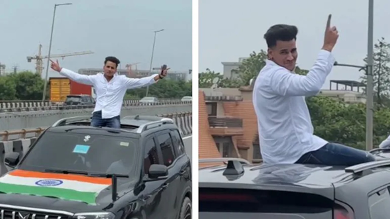 ಚಲಿಸುತ್ತಿದ್ದ ಕಾರ್‌ ಮೇಲೆ ಕೂತು ಜೋರಾಗಿ ಸಾಂಗ್‌ ಹಾಕಿ ಮೋಜು ಮಸ್ತಿ