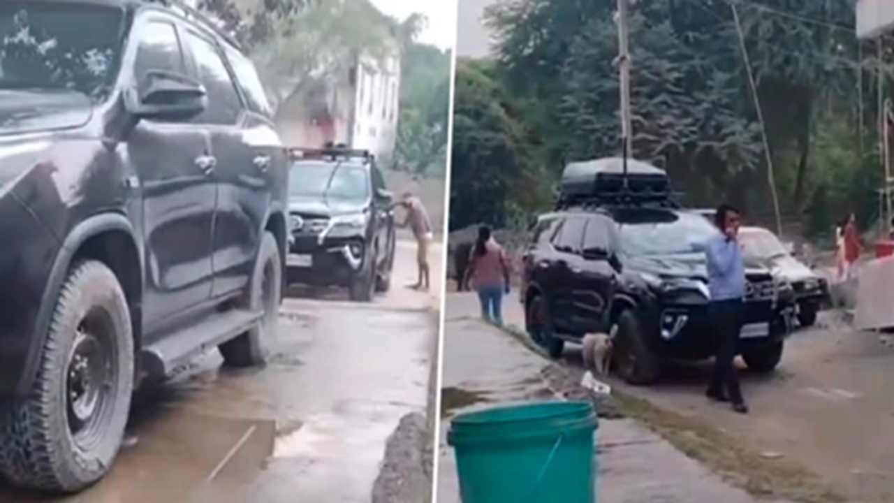 ಫುಟ್ಪಾತ್ನಲ್ಲಿ ಪ್ರಧಾನಿ ಬೆಂಗಾವಲು ಪಡೆಯ ವಾಹನ ವಾಶ್