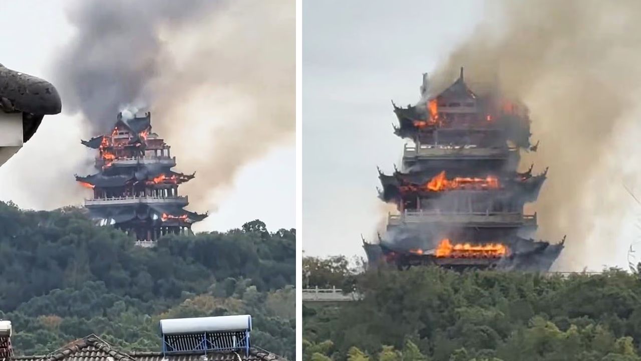ಚೀನಿ ದೇವಾಲಯ ಬೆಂಕಿ ಹಚ್ಚಿದ ಪ್ರವಾಸಿಗರು