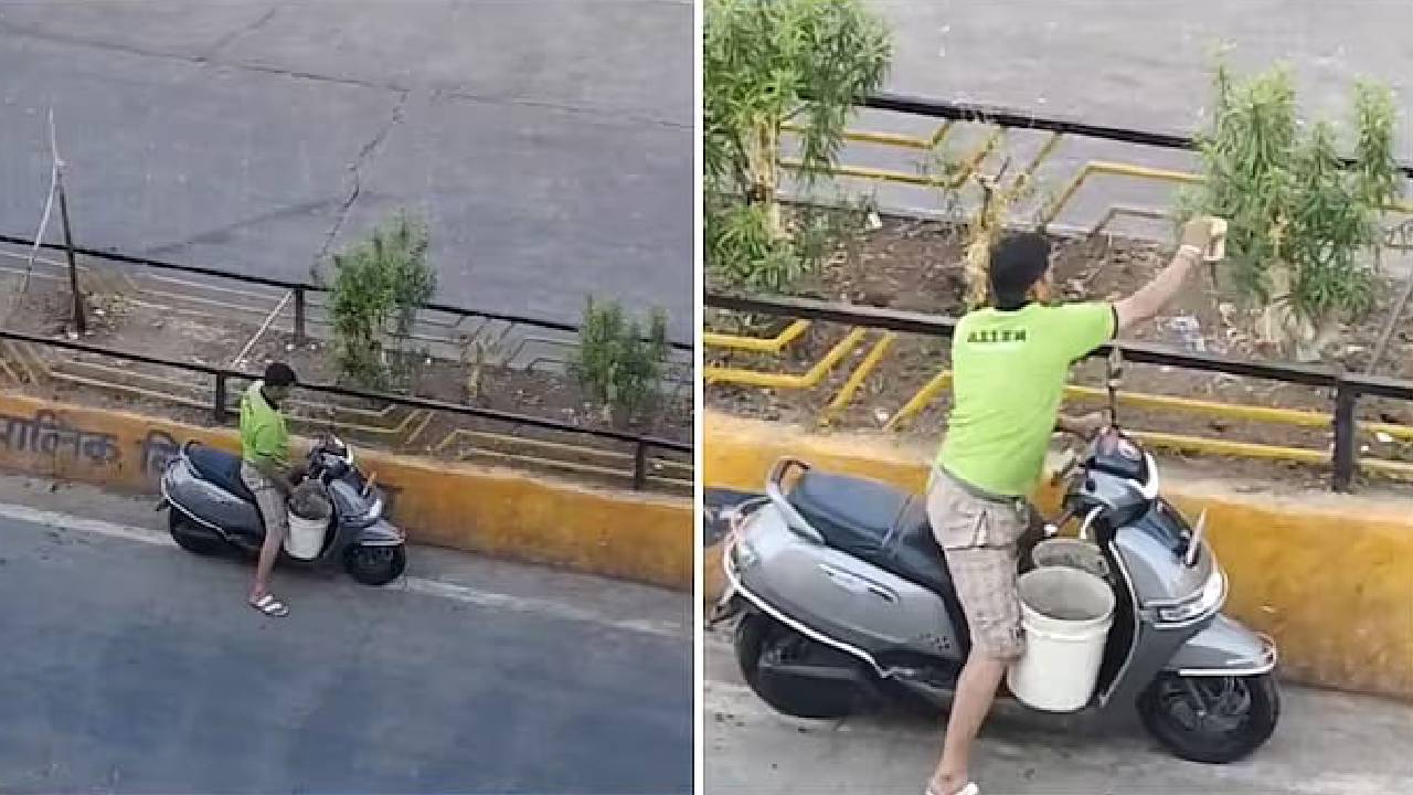 ರಸ್ತೆ ಬದಿ ಗಿಡಕ್ಕೆ ನೀರುಣಿಸುವ ವ್ಯಕ್ತಿ: ನಿಸ್ವಾರ್ಥ ಕಾರ್ಯಕ್ಕೆ ಮೆಚ್ಚುಗೆ