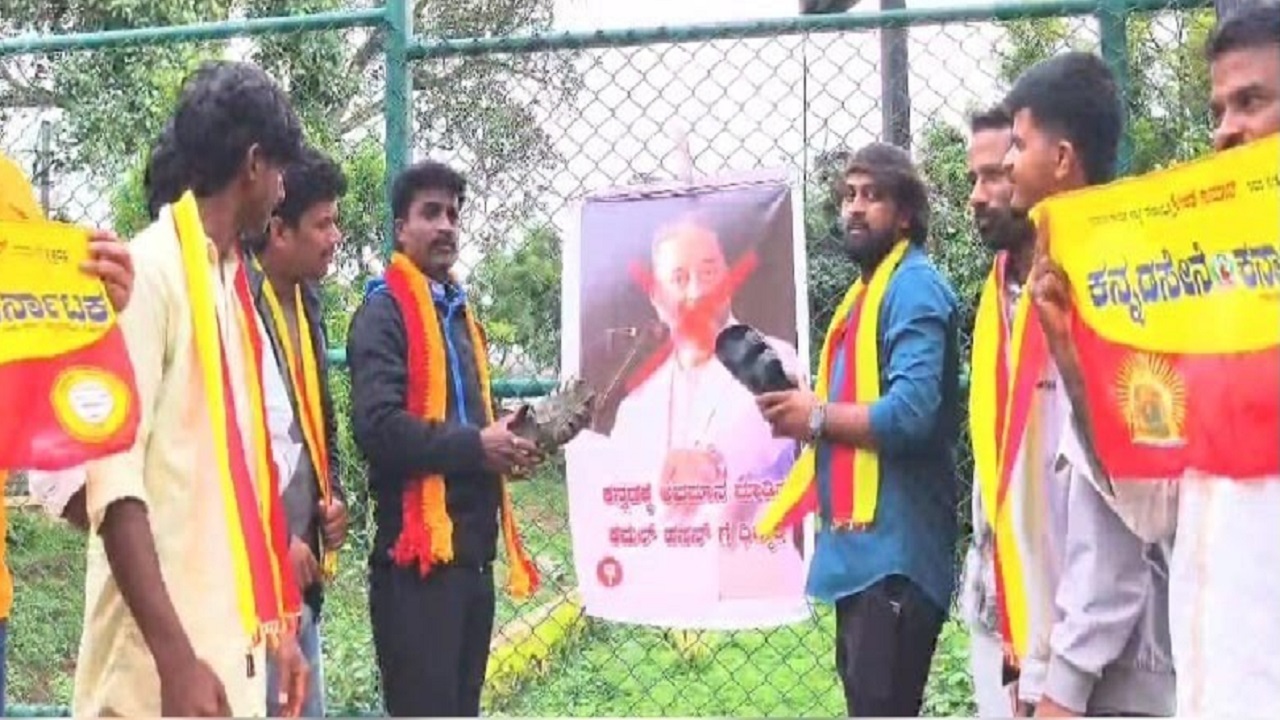 Kamal Hassan: ಕಮಲ ಹಾಸನ್ ಭಾವಚಿತ್ರಕ್ಕೆ ಚಪ್ಪಲಿ ಸೇವೆ ಮಾಡಿದ ಕನ್ನಡಸೇನೆ ಕಾರ್ಯಕರ್ತರು