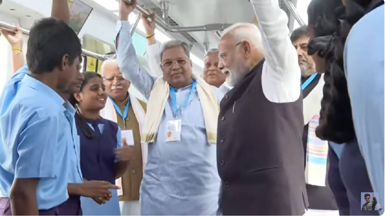 ಹಳದಿ ಮಾರ್ಗದ ಮೊದಲ ಮೆಟ್ರೋದಲ್ಲಿ ಕಾರ್ಮಿಕರು- ಮಕ್ಕಳ ಜೊತೆ ನಮೋ ಪ್ರಯಾಣ
