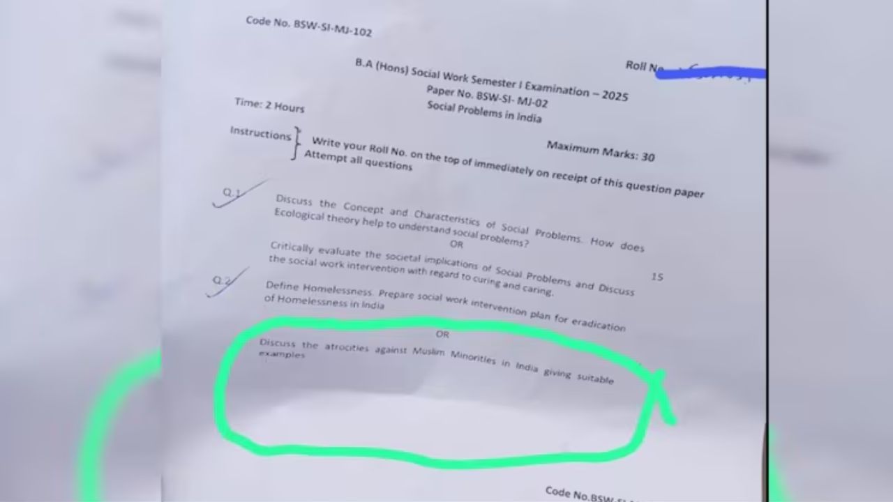 ವಿವಿ ಪರೀಕ್ಷೆಯಲ್ಲಿ ಮುಸ್ಲಿಮರ ಮೇಲಿನ ದೌರ್ಜನ್ಯದ ಪ್ರಶ್ನೆ