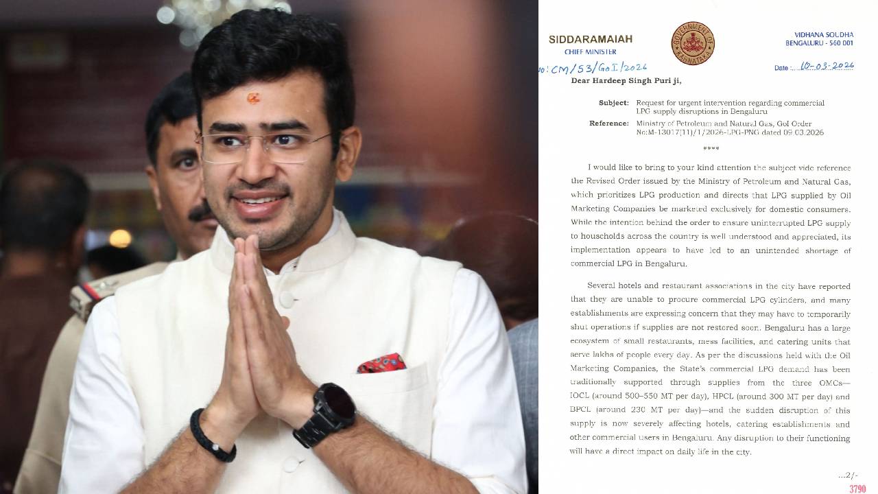 ಎಲ್‌ಪಿಜಿ ಪೂರೈಕೆ ಕೊರತೆ, ಸರಿಪಡಿಸಲು ಸಂಸದ ತೇಜಸ್ವಿ ಸೂರ್ಯ ಮನವಿ